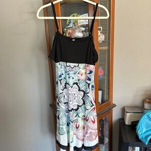 Black & Multicolor Patterned Sundress with Spaghetti Straps